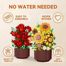 Creative Mini Artificial Potted Flower Series, ABS Material, Children's Toy Building Block Set. Classroom Reward Small Gift, DIY Educational Creative Puzzle Toy, Birthday/Major Holiday Fashion Gift. Hot Selling Series - Multicolor - View 1