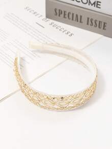 1pc Gold Embroidered Shiny Hollow Lace Trim Headband, Versatile Non-Slip Hair Accessory For Daily Wear, Perfect Gift For Girls - Multicolor - View 4