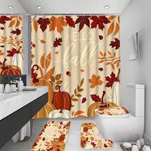 1/4pcs Autumn Harvest Maple Leaf & Pumpkin Shower Curtain Set, With 12 Hooks, Waterproof Polyester Bathroom Curtain, Privacy Screen, Thickened, Durable Quick-Dry, 180*180cm Size, Halloween Thanksgiving Autumn Harvest Bathroom Decor - A - View 23