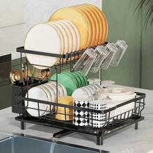 2-Tier Multifunctional Kitchen Dish Drying Rack, For Draining, Organizing And Storing Bowls, Chopsticks, Cups, Plates, Knives, Forks And Other Tableware, Suitable For Home Kitchen Countertop Storage - Multicolor - View 2