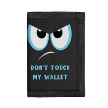 Don't Touch My Wallet' Tri-Fold Wallet - Cool Cartoon Angry Eyes Canvas Wallet With Keychain, Zipper Pocket And ID Window, Essential Holiday Gift - Multicolor - View 8