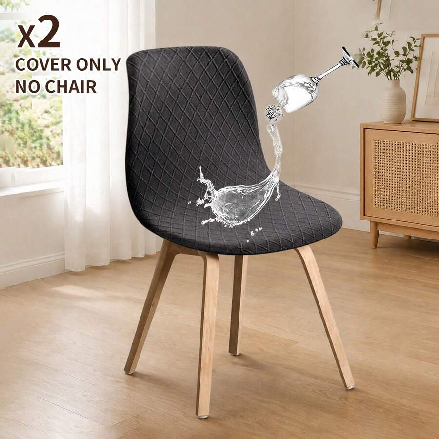 2pcs Jacquard Stretch Dining Chair Covers, Removable Non-Slip Universal Kitchen Chair Covers - 2 Pieces - View 1