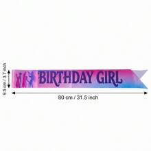 1套粉紫藍漸層生日女孩緞面肩帶，深紫色字母印花生日派對肩帶，附剪影圖案，時尚緞帶配件，適合生日派對、生日拍照、驚喜派對、女生之夜與主題派對 - 紫藍漸變 - 查看 9
