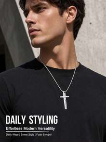 1pc Stainless Steel Men's Pendant Necklace, Gift For Daily Wear - Steel - View 6
