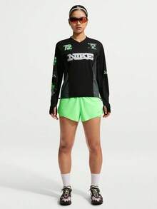 Nike Women's AS W NK SWIFT JERSEY TOP LS NV Long Sleeve Knit Collarless T-Shirt TIM7543-010 - Black - View 6