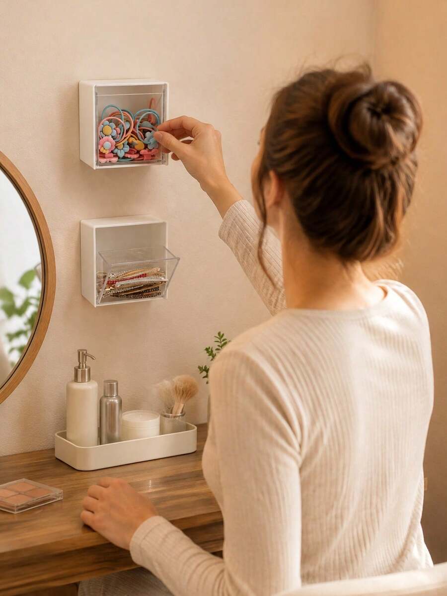 1/2/4pcs Wall-Mounted Storage Boxes - Cosmetic Organizer,Jewelry Box, Plastic Storage Rack, For Organizing And Storing Floss, Hair Ties, Hair Clips, Powder Puffs And Other Items. Suitable For Home, Dorm, Room Decor, Also As Christmas Or Holiday Gifts - Multicolor - View 1
