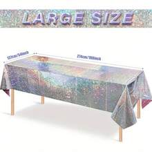 2pcs Silver Floral Laser Disposable Plastic Tablecloth, Shimmering Under Light, Suitable For Birthday Party, Theme Party, Holiday Gathering, Outdoor Dining Table Decor 137*274cm - Multicolor - View 3