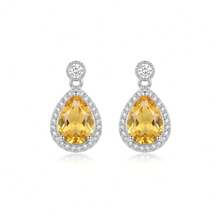 2pcs/Set S925 Sterling Silver Pear-Shaped Cut Yellow Crystal Women's Jewelry Set, Water Drop Pendant Necklace And Dangle Earrings, Suitable For Wedding Party, Best Gift For Her - Yellow - View 13