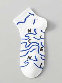 1/5 pares de calcetines para hombres y adolescentes, multicolor aleatorio, para todas las estaciones, con patrón de rana de garabato de línea digital, moda personalizada versátil, suaves, cómodos y transpirables, calcetines cortos casuales para deportes y streetwear - Multicolor - Ver 11