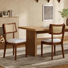 4 Solid Wood Dining Chairs With Rattan Backrests, Comfortable And Breathable, Suitable For Dining Room, Living Room, Cafe, Modern Style, Linen, Walnut, 50 X 58 X 88 Cm - Brown - View 6