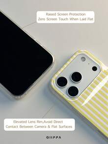 GIIPPA 1pc Yellow Striped Pattern Design Phone 17 Pro Max Phone Case, Compatible With Phone 16 Pro Max, 15 Pro Max, 14 Pro Max, Korean-Style High-End Fashion Fun Phone Case, Compatible With 11/12/13/14/15/16 Pro Max Plus, Elegant Design Suitable For Men And Women, Perfect Gift For Girlfriend On Christmas, Valentine's Day, Easter, Wedding Season And Birthday! - Yellow - View 6
