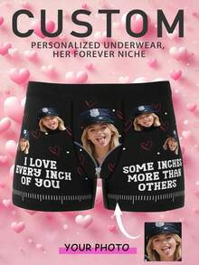 Men's Custom Black Boxer Briefs, Personalized Photo Print, Red Heart Pattern, Funny Custom Text, Soft Elastic Fabric - Multicolor - View 1