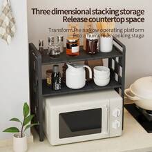1pc Double-Layer Microwave Oven Rack, Detachable And Stackable Kitchen Storage Rack, Countertop Organizer, Perfect For Kitchen Storage, Kitchen Utensil Storage, Kitchen Decoration, And Dining Room Decoration. - Multicolor - View 4