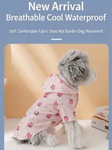 Pink Peach Print Dog Raincoat With Matching Leash, Waterproof Hooded Pet Raincoat, Suitable For Small And Medium Dogs, Lightweight And Breathable Puppy Rain Cape, For Outdoor Walks - Multicolor - View 7