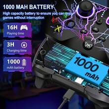 NS/PC/Android/IOS Wireless Gamepad, 1000mAh With 16H Playtime, Hall Triggers, Programmable Back Buttons, Turbo, 6-Axis Gyro, Dual Vibration, Black - View 5
