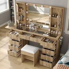FUSOU Dressing Table With Mirror & LED Lights, Vanity Desk With 12 Drawers, 2 Cabinets, Fold-Up Panel, Glass Top & Chair, White Makeup Table For Bedroom - Natural - View 4