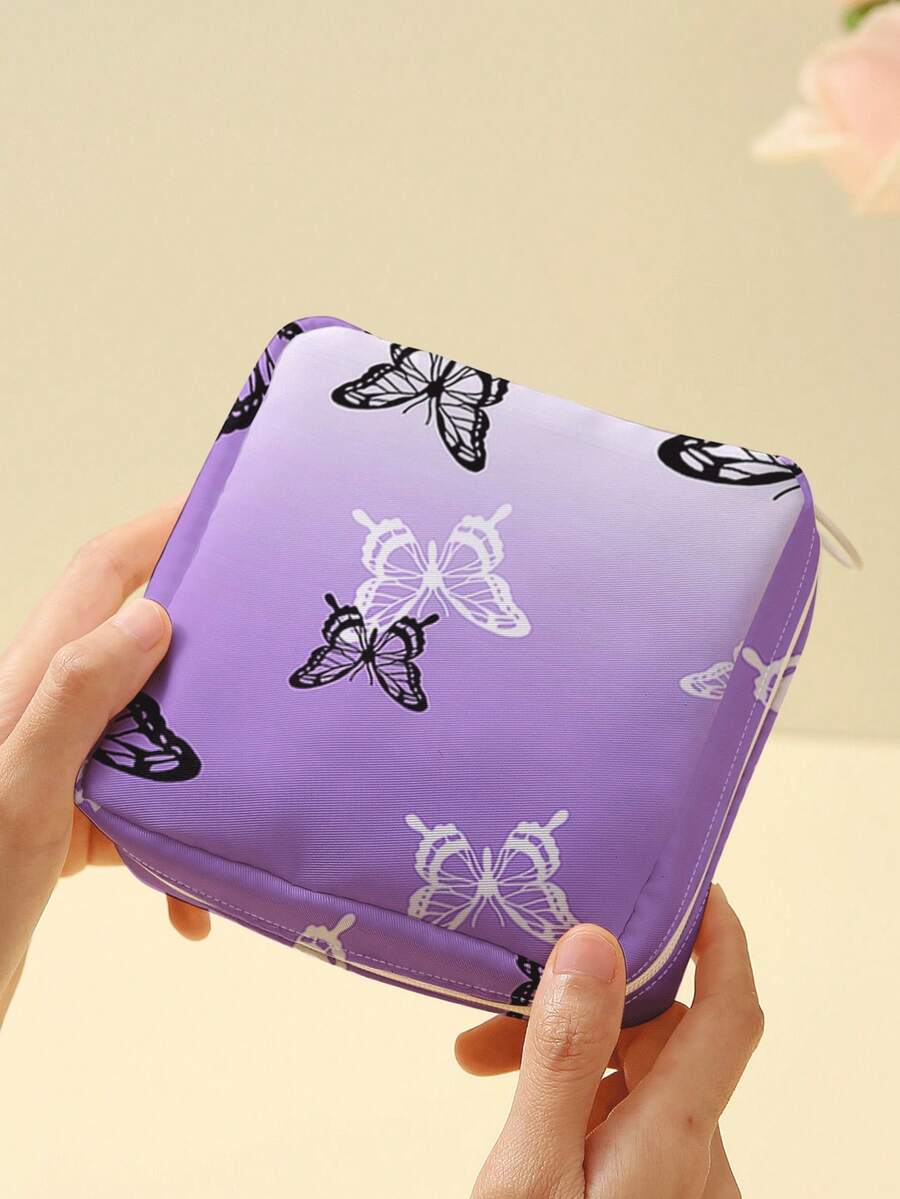 1pc Butterfly & Bird Pattern Sanitary Napkin Storage Bag, Coin Purse, Makeup Bag, Card Holder, Earphone Storage Bag, Can Hold Coins, Cards, Accessories, Keys, Multi-Functional Storage Bag - Multicolor - View 1