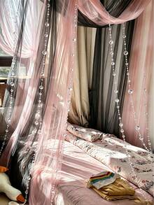 Ultra-Thin Chiffon Fabric 75*600cm, Includes 6m Bead Chain, Bed Curtain, Wedding Arch Curtain, DIY 3D Butterfly Wind Chime Pearl Door Curtain Decoration, Wedding Birthday Party Home Partition Decoration Background Photo Prop - Multicolor 2 - View 5