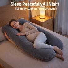 AVXLRQ Cooling U-Shaped Pregnancy Pillow, Full Body Support Maternity Pillow, Removable Polyester Pillowcase, Machine Washable, Soft And Comfortable - Light Grey - View 8