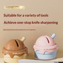 1pc Cute Ice Cream Shaped Strong Suction Cup Quick Home Kitchen Knife Sharpener, Portable Non-Slip Sharpening Tool - Multicolor - View 1