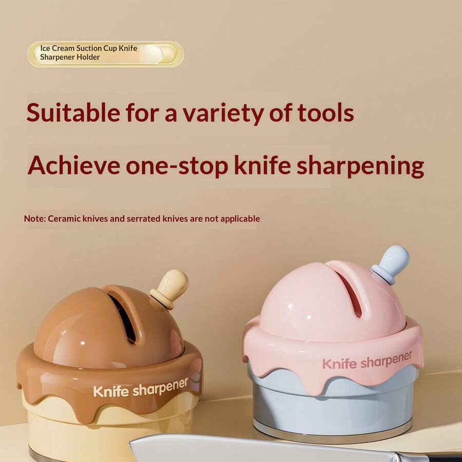 1pc Cute Ice Cream Shaped Strong Suction Cup Quick Home Kitchen Knife Sharpener, Portable Non-Slip Sharpening Tool - Multicolor - View 1