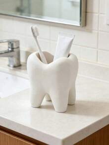 1/2pcs Creative Fun Toothbrush Holder, Large White Tooth-Shaped Toothbrush Cup, Can Store Toothbrushes, Toothpaste, Bathroom Supplies, Desktop Storage Decoration, Bathroom Decor, Halloween Decor And Small Gift Room Decoration - Multicolor - View 6