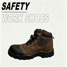 Men's Mid-Top Steel Toe Safety Work Shoes, Top Grain Suede Leather Protective Shoes, Side Zipper Design, Anti-Crush Industrial Work Boots - Brown - View 16