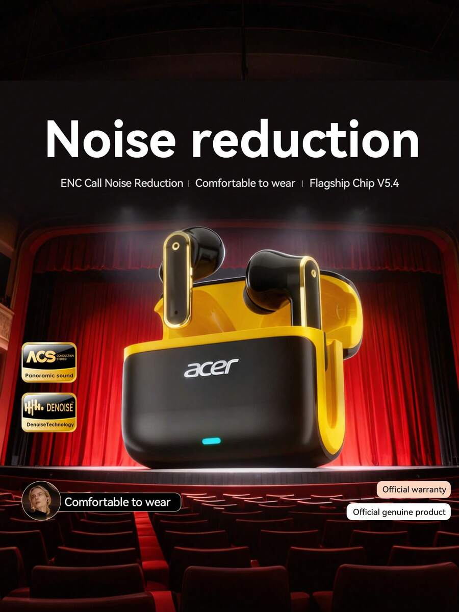 Acer OHR637 True Wireless Bluetooth Earbuds, ANC+ENC Dual Noise Cancellation, 20-Hour Battery Life, In-Ear Design, Comfortable Fit, High-Definition Stereo Sound, Compatible With Android/IOS Systems