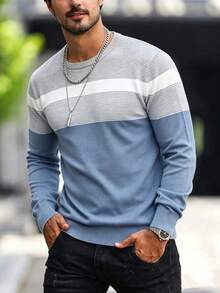 New Men's Commuter Versatile Casual Comfortable Crew Neck Long Sleeve Top - Baby Blue - View 1
