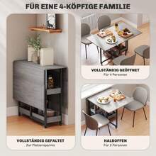 Mesa de Comedor Plegable para 2-4 Personas con 2 Estantes Abiertos, Mesa de Comedor Móvil, Mesa Plegable para Espacios Pequeños, Comedor, Cocina 133.4 x 80 x 75 cm Marrón Rústico - Gris + Madera - Ver 6