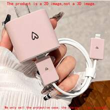 4pcs 2D Flat Design Fashion Heart Pattern Phone Charger Head Protection Set Pink Charger Head Protector + Cable Protector + Storage Rope (Protective Case Only, Charger Not Included), Suitable For IPhone 20W/18W Charger - Multicolor - View 4