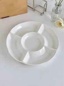 1 pieza Plato de cerámica con encaje vintage europeo de 5 compartimentos, bandeja para aperitivos con cuenco central para salsas, bandeja dividida para servir aperitivos, frutos secos y frutas para uso doméstico - Blanco - Ver 9