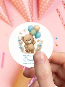 UNICCUT Custom Teddy Bear Stickers, Personalized Baptism Birthday Labels, Gender Reveal Party Favors - Multicolor - View 5