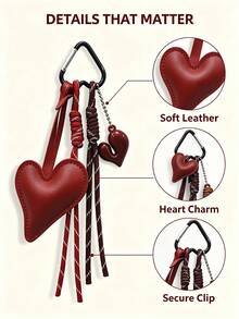PU Heart Keychain, Minimalist Bag Charm With Woven Tassel And Resin Heart Pendant, Suitable For Backpacks And Handbags, Sweet Vintage Decorative Gift For Girls - Multicolor - View 5