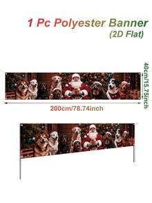 1pc Christmas Banner With Santa Claus And Dogs Pattern, Merry Christmas Decorative Banner, 200*40cm Polyester Christmas Hanging Front Door Banner, Welcome Porch Sign, Merry Christmas Decoration, Xmas Decoration, Christmas Decoration, Holiday Party Decoration, Garden Yard Holiday Fence Decoration, Christmas Photo Booth Backdrop Decoration, Winter Home Decor, Indoor Outdoor Decoration, New Year Decoration - Christmas a - View 6