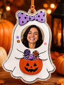 Custom Photo Halloween Hanging Ornament, Personalized Ghost Pendant Decor, Spooky Party Room Accent, Customized Name Keepsake, Customizable Picture Holiday Gift For Family, Friends, Couples, Festive Halloween Decor, Unique Gift, Room Decor - Ginger - View 5