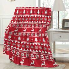 1pc Soft & Comfortable Modern Flannel Christmas Blue Background Nap Blanket - Christmas Tree, Deer, Snowflake, Snowman - Polyester Nap Blanket - Digital Printing Process, Suitable For Sofa, Bed, Travel, Office Home Decor - Multicolor - View 2