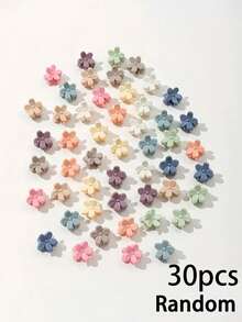 30/50 piezas Pinzas de pelo con mini flores - Múltiples colores disponibles, accesorios de pelo de plástico de unicolor lindos, adecuados para niñas, agarre suave para cabello fino y suave, adecuados para todas las estaciones, uso diario casual - Multicolor - Ver 7