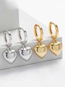 SYMFNY 1 Pair 925 Sterling Silver 3D Heart-Shaped Stud Earrings, Smooth Solid 3D Heart Pendant Hoop Earrings - Love - View 2