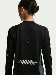Nike Women's AS W NK SWIFT JERSEY TOP LS NV Long Sleeve Knit Collarless T-Shirt TIM7543-010 - Black - View 4