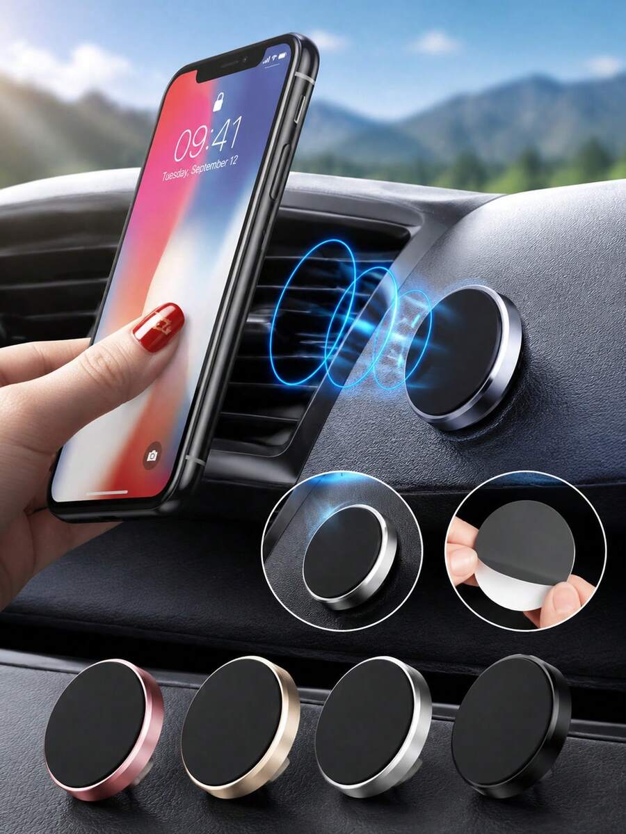1 pieza Soporte magnético estable para teléfono de coche, se adhiere rápidamente al salpicadero o a las paredes interiores del coche, compatible con todos los modelos de teléfono, diseñado para propietarios de coches. Soporte magnético universal de metal para teléfono, soporte magnético multifunción para teléfono, accesorios para coche, artículos esenciales para coche, decoración de coche, accesorios interiores de coche, decoración de habitación para mujeres, decoraciones navideñas para el hogar, organizador de escritorio, accesorios, contenedores de almacenamiento, artículos esenciales para viajes, muebles