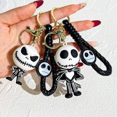 DOBBLE 1pc The Nightmare Before Christmas Keychains, Jack & Sally Skull Pendants, Halloween Movie Accessories, Backpack Charms, Key Holder Gifts