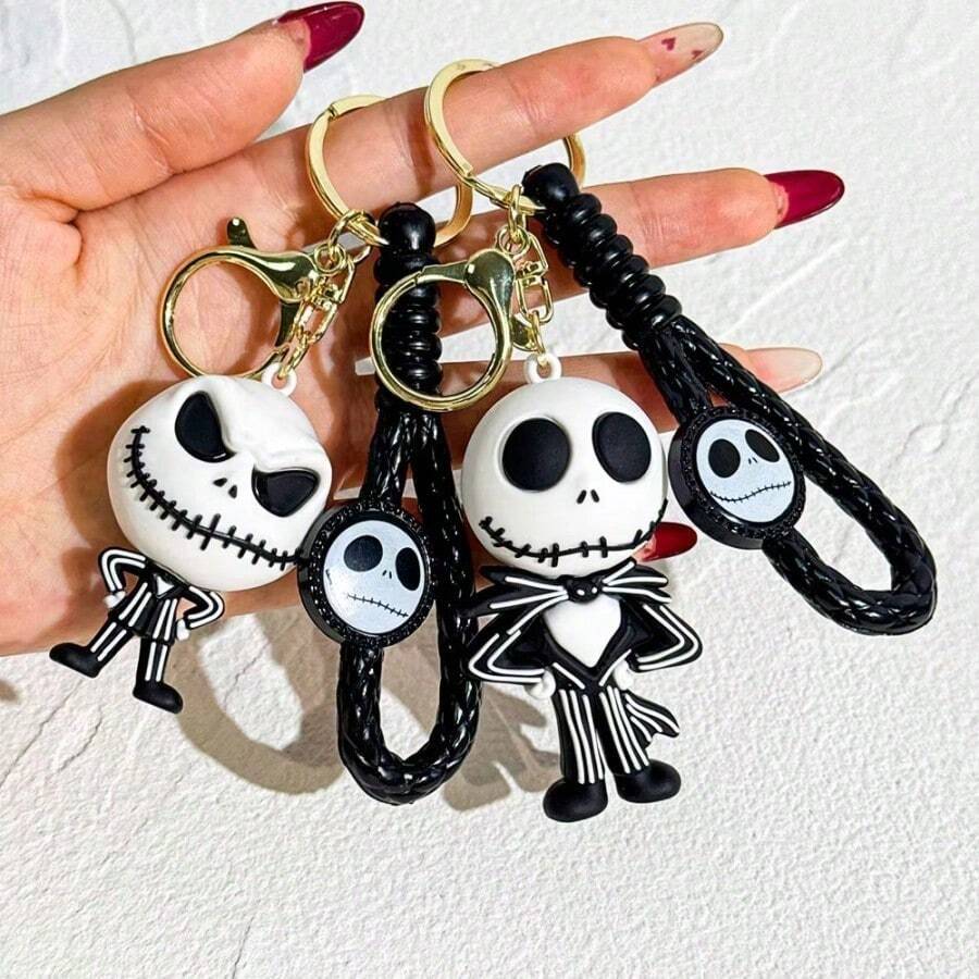 DOBBLE 1pc Keychains, Jack & Sally Skull Pendants, Halloween Movie Accessories, Backpack Charms, Key Holder Gifts - Multicolor - View 1