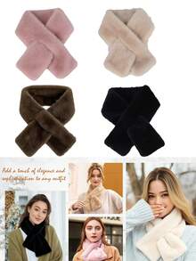 Women's Faux Fur Collar Scarf, Winter Warm Neck Warmer, Women's Cold Weather Neck Protection Scarf - Multicolor - View 4