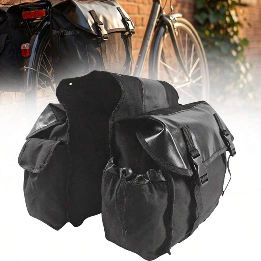 Motorcycle Saddle Bag Waterproof Side Canvas 26L Travel Storage Bike Panniers - Black - View 1