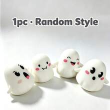 1pc Squishy Cute Ghost Expression Squeeze Toy, Soft & Resilient Stress Relief Hand Toy, Halloween Desktop Decor Small Gift -- Random Style - Multicolor - View 9
