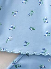 2pcs Baby Girl Casual Blue Printed Top & Pants Set, Thin Spring/Autumn - Blue - View 7