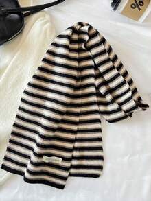 1pc Rainbow Striped Casual Polyester Knitted Scarf, Warm And Skin-Friendly For Autumn/Winter, Perfect Gift For Girlfriend Or Best Friend, Suitable For Outdoor Wear - Multicolor - View 14
