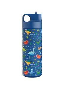 Meoky 19oz Blue Dinosaur Cartoon Print Stainless Steel Water Bottle With Loop Lid, Portable - Blue Dinosaur - View 1