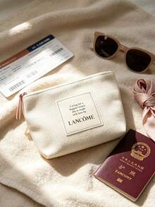 Lancôme 奶油白紋理厚帆布化妝包，無鉚釘布製拉環，便攜可折疊旅行化妝收納袋 LANCOME-GIFT-11 - 白色 - 查看 2